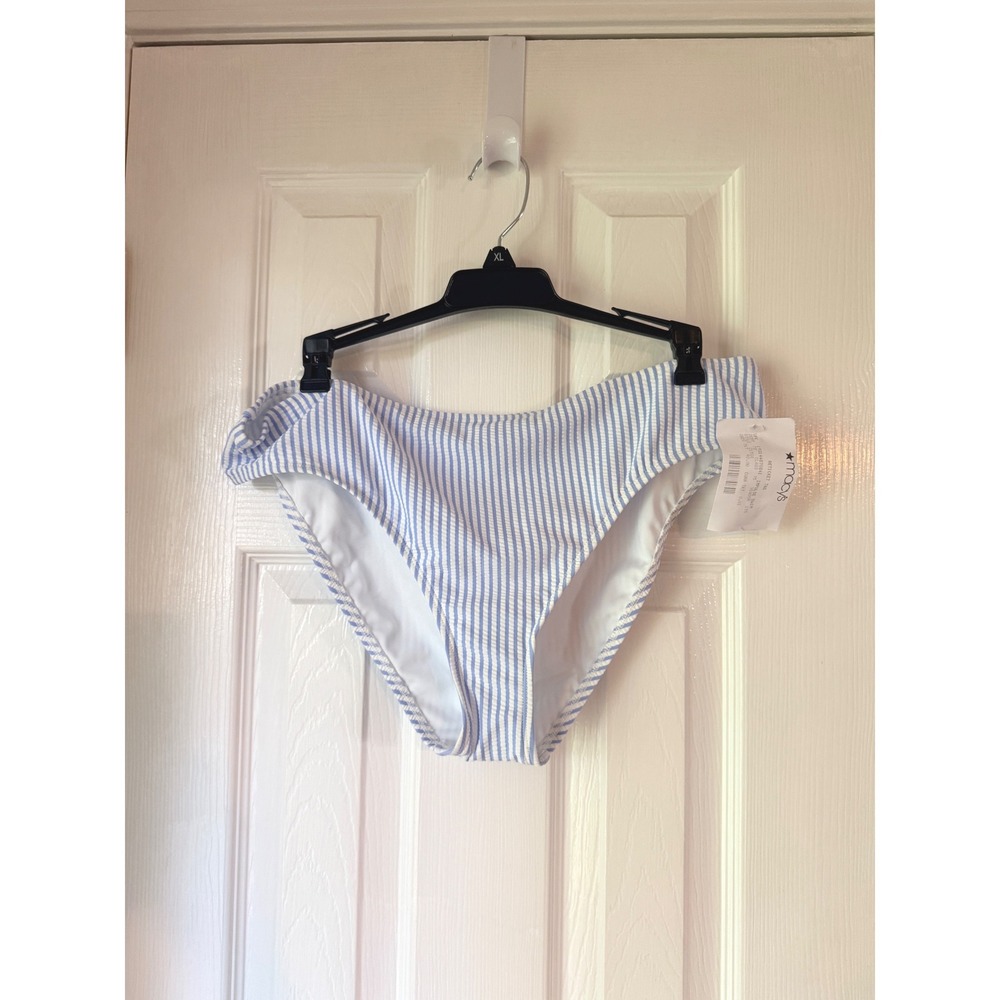 Kate Spade Blue White Striped Seersucker Bikini Swim Bottoms NWT XL‎